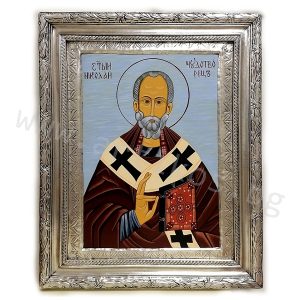 icon with forged frame Saint Nicholas